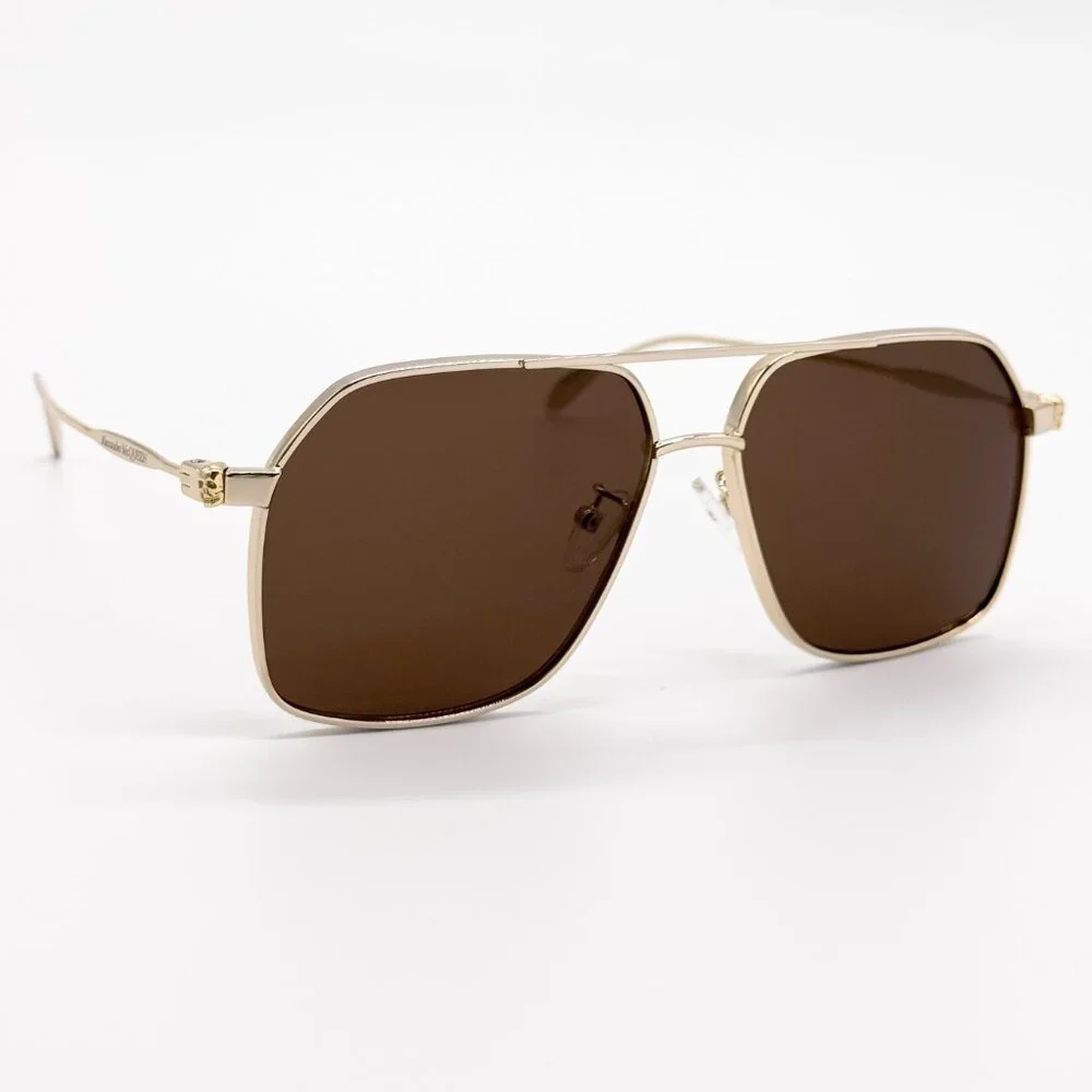 NEW ALEXANDER MCQUEEN AM0372S 002 PILOT GOLD SUNGLASSES ALEXANDER MCQUEEN